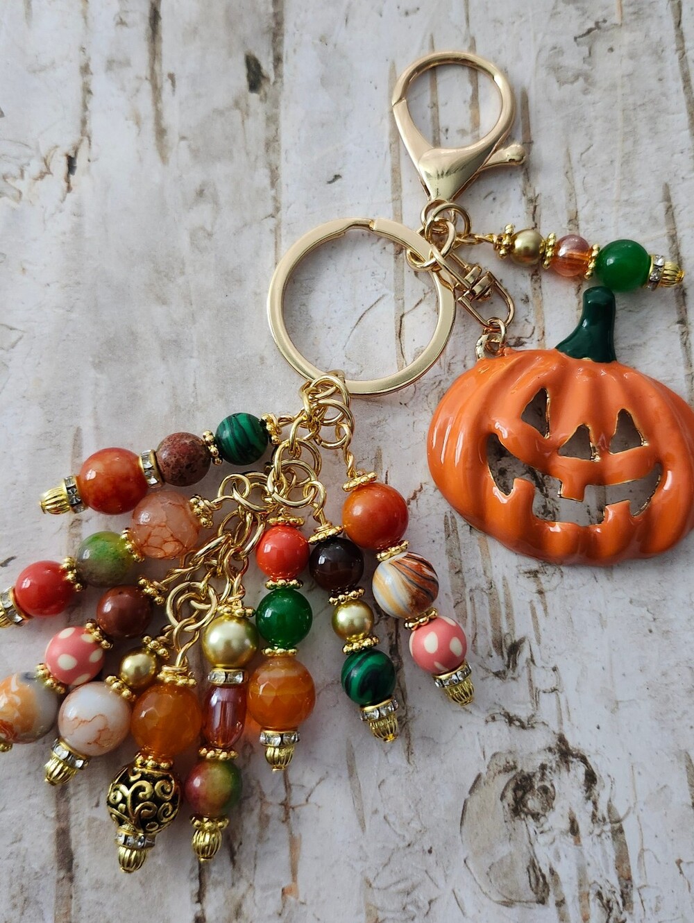 Halloween Autumn Pumpkin Purse Charm or Keychain Aventurine Malacite Handcrafted